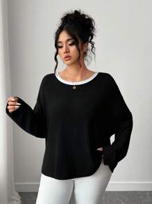 SHEIN CURVE+ 女式 V 领针织开衫，后背双蝴蝶结，长袖上衣，适合秋季穿着 - 黑色 - 查看 4