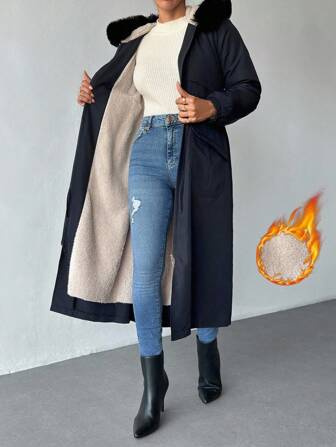 EURMUSE Women's Detachable Fur Collar & Hooded Lined Coat, Parka Coat