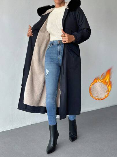 EURMUSE Women's Detachable Fur Collar & Hooded Lined Coat, Parka Coat