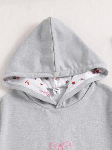 1pc Teen Girl Loose Fit Hooded Sweatshirt With Bow Embroidery Design, Long Sleeve, Pullover Sweatshirt, Autumn - Grey - View 6