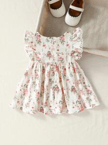 Cozy Pixies 新生女婴碎花圆领盖袖腰连衣裙 - 彩色 - 查看 2