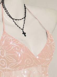 SHEIN ICON 女士 Y2K 性感花朵蕾丝露背吊带背心 - 粉色 - 查看 8