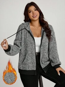 SHEIN LUNE 大码时尚百搭抽绳连帽外套，适合秋季女装、返校季、纳什维尔教师外出、早午餐、乡村风格等场合。大码连帽衫，女式大码冬季外套，大码拉链连帽衫，秋冬外套，女式冬季上衣，适合学生、教师、大码飞行员夹克、冬季外套、女式冬季外出上衣、女式拉链连帽衫外套、冬季外套，适合秋季穿着。 - 彩色 - 查看 5