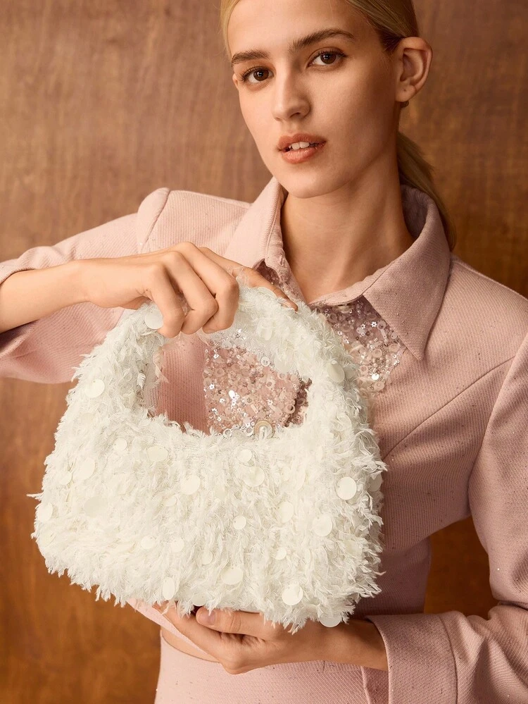 WOMEN'S FASHION SEQUIN ZIPPER TOP HANDLE BAG, SUITABLE FOR PARTIES