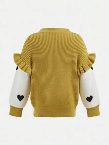 SHEIN Young Girl Colorblock Heart Jacquard Sweater & Knit Pants Set,In Fall/Winter - Yellow - View 6