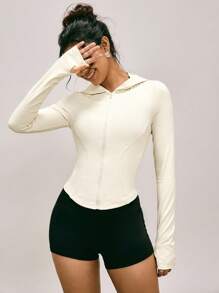 Easelle Apricot Knitted Slim Fit Women's Long-Sleeved Sun Protection Jacket Long Sleeves For Early Autumn Outdoor Wear Elastic - Apricot - View 4