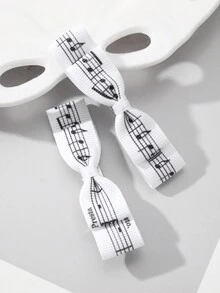 ROMWE Anime 2 pièces Ensemble de barrettes à cheveux minimalistes, élégantes et avec impression de notes de musique en noir et blanc, ruban à double couche. Convient pour les sœurs, les amies, le port quotidien, cadeau de fête.