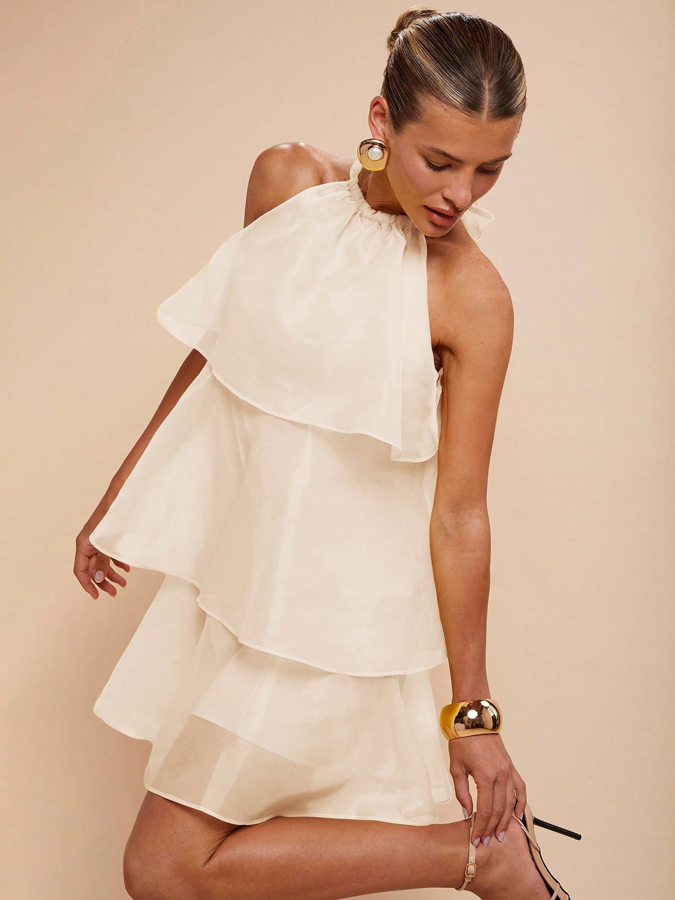 Ruffle neck mini dress