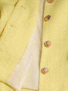 Chiquease 粗花呢面料，纽扣装饰，优雅修身腰部百搭通勤女式夹克 - 黃色 - 查看 7