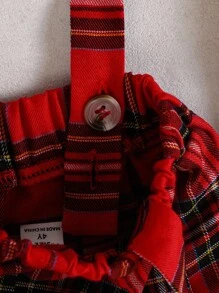 Elladie kids Young Girls' Black & Red Plaid A-Line Pleated Suspender Skirt, Classic Retro Suspender Design Adds Childlike Innocence And Playfulness, Pleated Midi Suspender Skirt, Spring/Autumn Girls Red Plaid Skirt Set Cute School Clothes School Girl Clothes Girls Suspender Skirt Fall Winter - Red - View 7