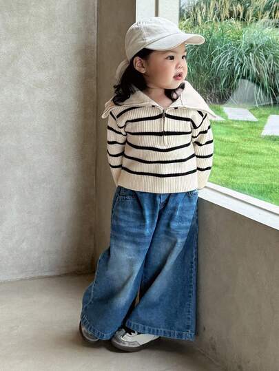 DAZY 女童韩版条纹休闲长袖毛衣，春秋季