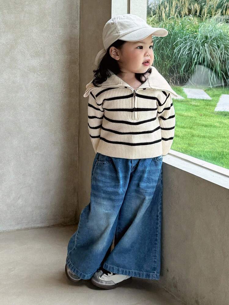 Toddler Girls' Korean Style Striped Casual Long Sleeve Sweater, Spring/Autumn