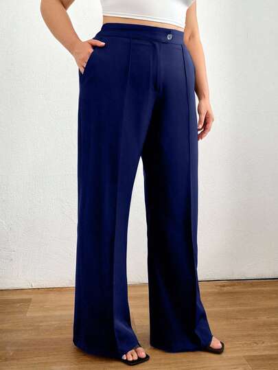EURMUSE Plus Size Women's Pocket Pants, Business Suit Pants