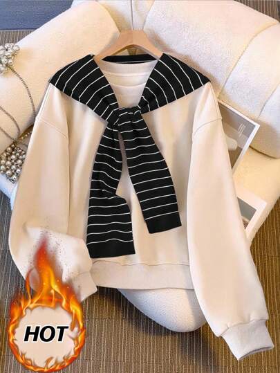 Franclia 女式超大圆领落肩长袖休闲套头衫秋季