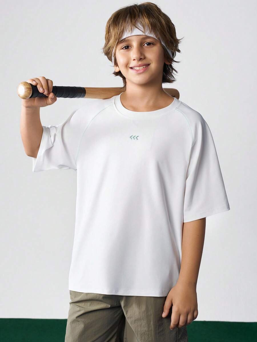 JNSQ 重返校园青少年男孩户外专业运动 T 恤，儿童圆领 3D 刺绣 4 针 5 线无缝户外专业运动宽松 T 恤上衣，适合上学、休闲和玩耍