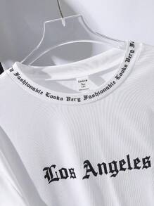 SHEIN Tween Boy Letter Printed Crew Neck Knit T-Shirt, Streetwear, Spring/Summer - White - View 3