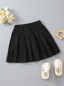 SHEIN Elladie kids Young Girl Solid Pleated Skirt - Black - View 5