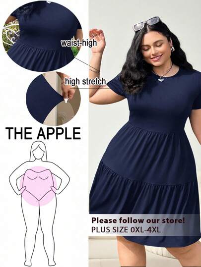 Solflare Black Short Sleeve Loose Fit Plus Size T-Shirt Dress, Spring/Summer Clothes; Yellow-Navy Plus Size Dress,Back To School