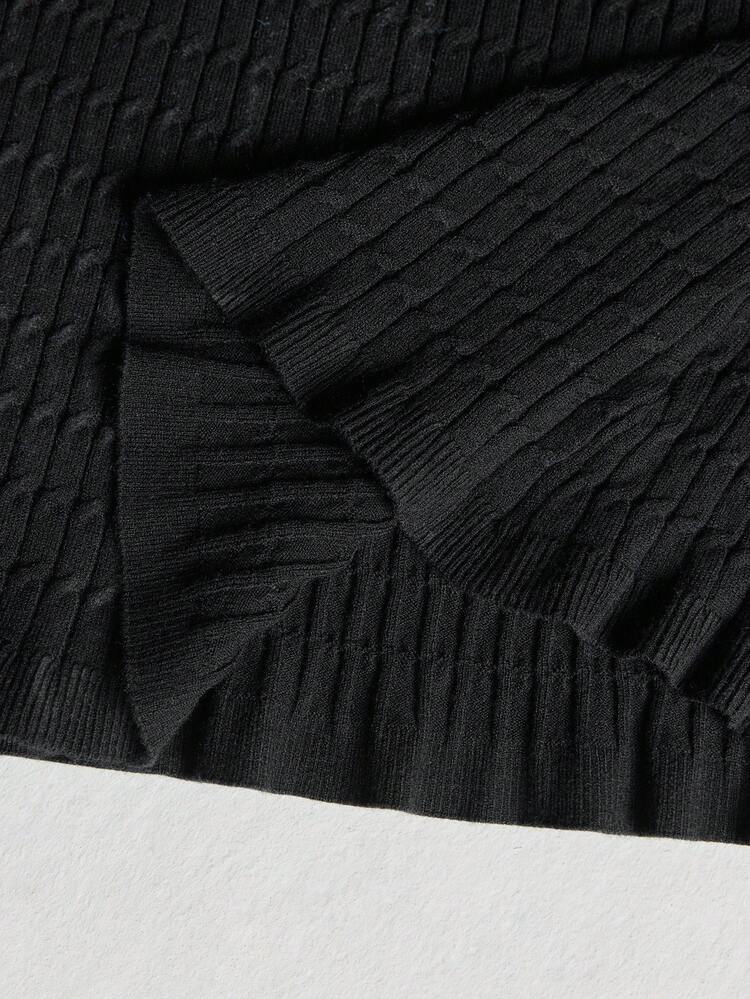 Modern Urban Style,Black Dress, Women's Knitted Sweater Dress, Pullover Knitted Dress, Round Neck, Long Sleeve, Loose Fit, Twist Flower Knitting, Minimalist Design, Minimalist Style Casual Style, Autumn Clothing, 2025 New Arrival, Business Casual, Old Money Style, Back To School Season Modern Urban Casual Fashion Business Casual Women's Office Wear Low-Key Old Money Style Effortless Temperament High-End Urban Commuting High-Quality Airport Women's Wear High-End Material Waist Detail Flared Dress