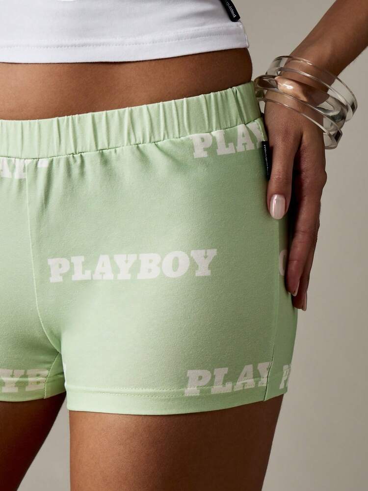 Missguided x Playboy Elastic Waist Hot Pants With Text Print Pattern
