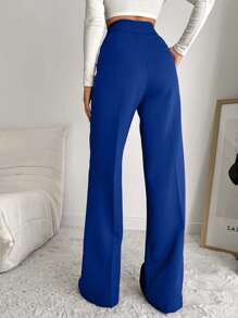 EURMUSE Quần âu cạp cao màu trơn thời trang đa năng dành cho nữ - Màu xanh lam - Xem 2