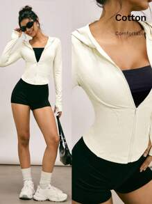 Easelle Apricot Knitted Slim Fit Women's Long-Sleeved Sun Protection Jacket Long Sleeves For Early Autumn Outdoor Wear Elastic - Apricot - View 3