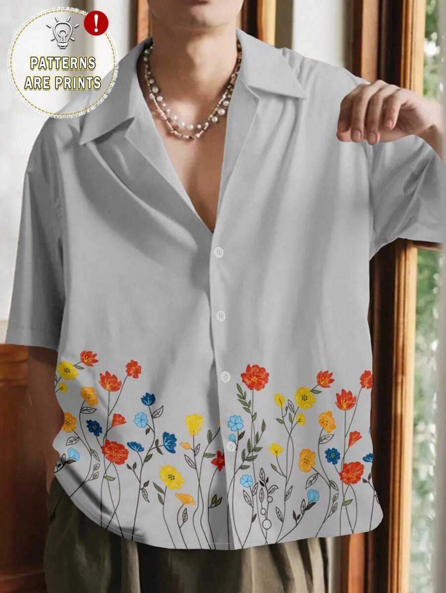 Manfinity Hypemode 1pc Men's Casual Floral Print Shirt, Summer - Grey - View 1