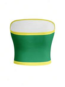 Fiercella Fiercella Women's Jamaica Flag World Cup Tube Top, Summer Vacation Green And Yellow Street Wear Y2k - Multicolor - View 2