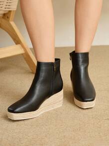 Styleloop Women's Minimalist Rope-Soled Ankle Boots And Ankle Boots, Western Style Casual Summer Music Festival Outfit - Black - View 1