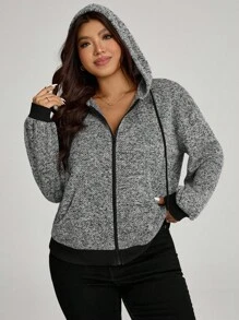 SHEIN LUNE 大码时尚百搭抽绳连帽外套，适合秋季女装、返校季、纳什维尔教师外出、早午餐、乡村风格等场合。大码连帽衫，女式大码冬季外套，大码拉链连帽衫，秋冬外套，女式冬季上衣，适合学生、教师、大码飞行员夹克、冬季外套、女式冬季外出上衣、女式拉链连帽衫外套、冬季外套，适合秋季穿着。 - 彩色 - 查看 7