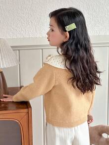 DAZY Young Girl Colorblock Floral Decor Cardigan - Yellow - View 7