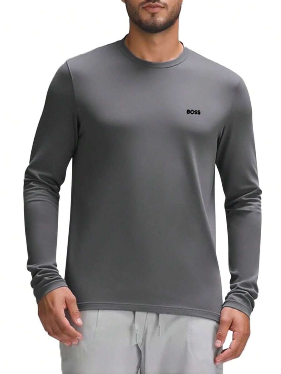 Hugo Boss 男士圆领长袖休闲宽松T恤 - 058 淺粉綠色 - 查看 1