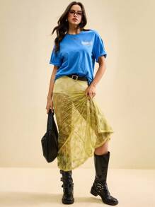 SHEIN Unity 2025 Autumn New Lace Mermaid Hem Casual Y2K Retro Country Music Festival Vintage Street Style Office Date Party Outing Airport Back To School Skirt For Women, Autumn/Winter - Yellow - View 5