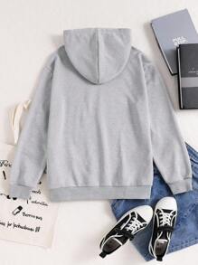 1pc Teen Girl Loose Fit Hooded Sweatshirt With Bow Embroidery Design, Long Sleeve, Pullover Sweatshirt, Autumn - Grey - View 2