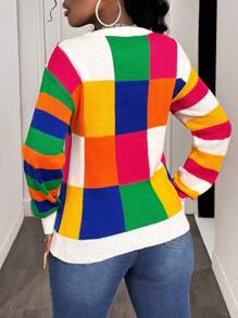 BamGleam 女士休闲圆领长袖多色格子条纹简约针织毛衣秋冬 - 彩色 - 查看 2