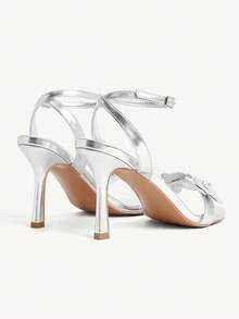 CUCCOO CHICEST 女士时尚山茶花仙子银色金属露趾绑带高跟凉鞋，适合夏季派对、下午茶 - 銀色 - 查看 6