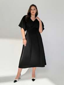 Auralis 大码女装黑色连衣裙简约优雅连衣裙没玩够？女装休闲连衣裙宽松舒适女装教师装夏季短袖连衣裙