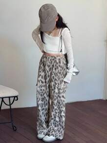 DAZY Girls' Leopard Print Pants, Autumn - Grey - View 2