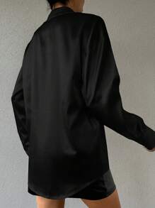 EURMUSE Women's Long Sleeve Solid Color Shirt, Spring/Summer - Black - View 2