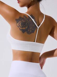 Dewbera Áo hai dây thể thao liền mạch màu trắng đơn giản dành cho nữ - trắng - Xem 2