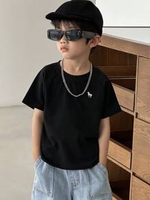 Dazy Kids Camiseta casual de cuello redondo y manga corta con estampado de unicornio para niño, verano - Multicolor - Ver 2