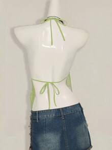 SHEIN ICON Women's Y2K Sexy Floral Lace Backless Camisole Lime Green Top Sequin Top