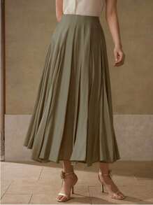 MOTF PREMIUM FOLD PLEATED FLOWY SKIRT - Army Green - View 4