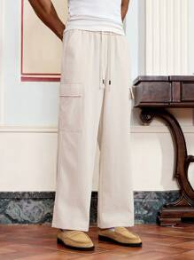 SWAVVY Men's Casual Solid Color Straight Leg Cargo Pants - Beige - View 1