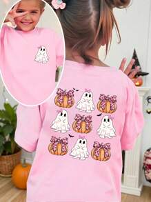 Young Girls T-Shirts   Ops For School Back To School Halloween Clothes Halloween Costumes Halloween Costume Animal Print Dress Halloween Costumes School Clothes School Clothes Back To School Clothes Puppy Keep Puppy Graphic Tees Summer Holiday Halloween - Pink - View 2