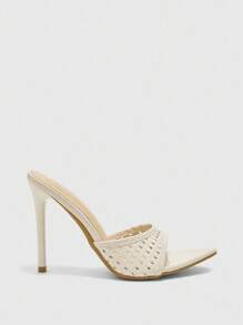 CUCCOO BIZCHIC 9厘米尖头黑色性感高跟凉鞋，适合夏季礼服、婚礼、情人节 - 米色 - 查看 6