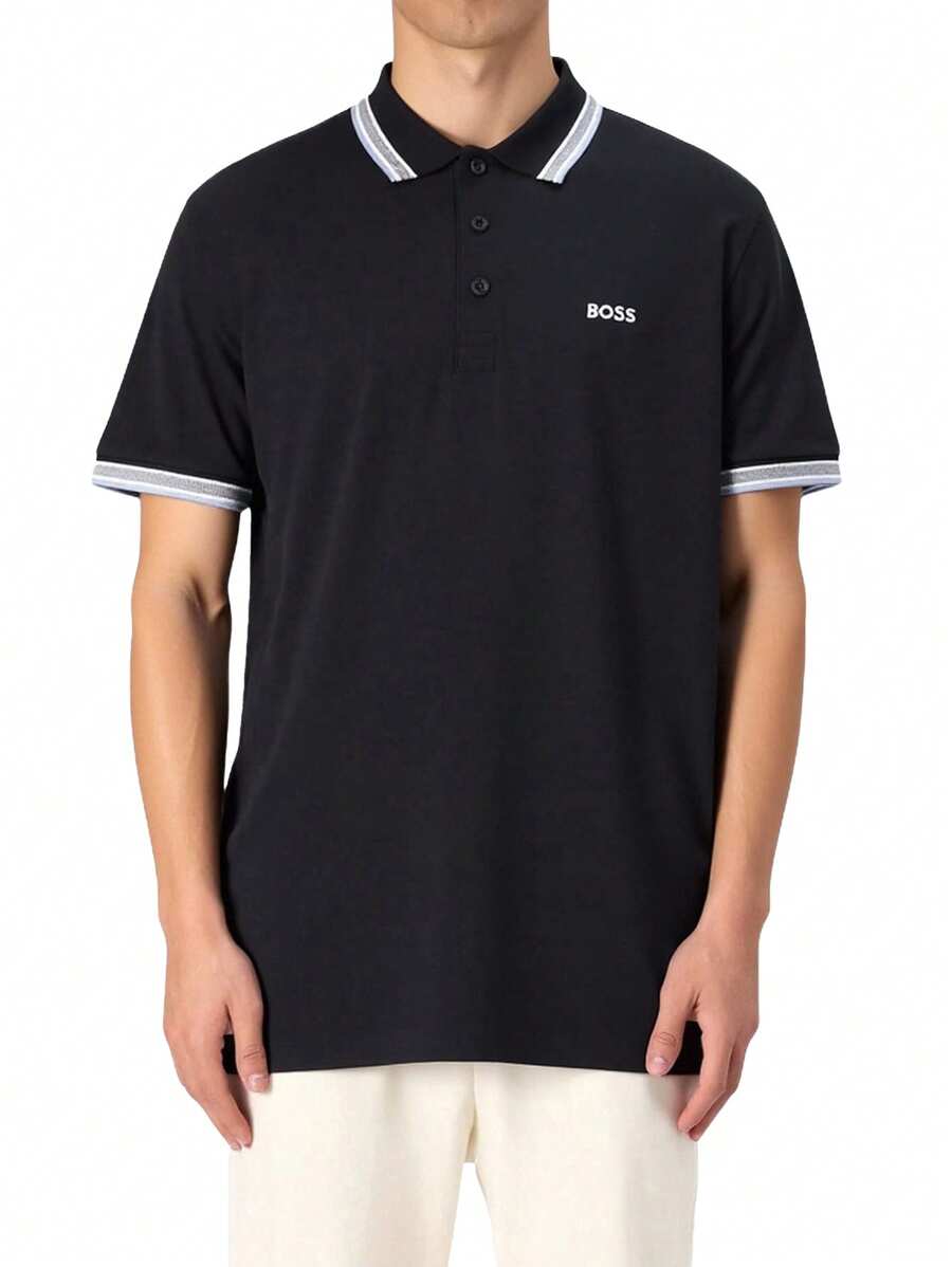 Hugo Boss Áo thun polo tay ngắn kẻ sọc thường ngày dành cho nam - 409 Xanh đậm - Xem 1
