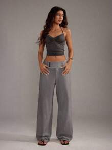 TRNVIE Women's Business Casual Button-Front Pants Fall Cloth For Women - Light Grey - View 4