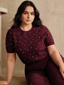 Anewsta 全新水钻装饰优雅短袖毛衣