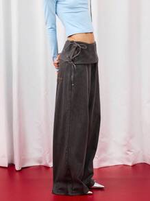 COUREZ Jeans boyfriend avec nœud papillon à la taille / Jeans taille basse Y2K pour femmes, vêtements d'automne, tenues de sortie, jeans taille basse